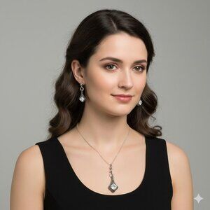 Black/Gunmetal Rhinestone Pendant Set